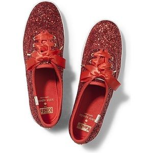 Kate Spade x Keds Size 7 Champion Sneaker in Red Glitter - EUC